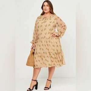 Hayden Ruffle Neck Boho Paisley Sheer Dress